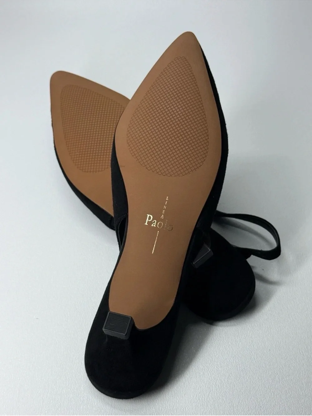 Linea Paolo CRYSTAL Black Suede Embellished Pointed Slingback Kitten Heel NIB
